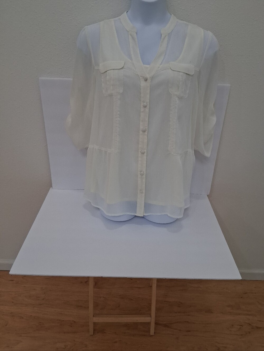 Sheer Ivory Button-Front Women’s Blouse 2 Pieces